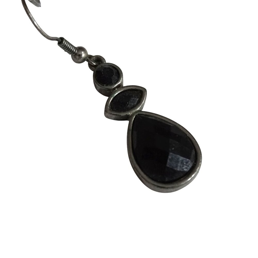 Black and Silver Tone Dangling Hanging Earrings With Faceted Stones  2 inch Drop - Picture 2 of 4